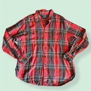 VTG Ralph Lauren Polo Sport Mens Shirt XL Red Green Plaid Cotton Button Front